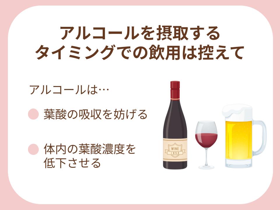 アルコールを摂取するタイミングでの服用は控えて