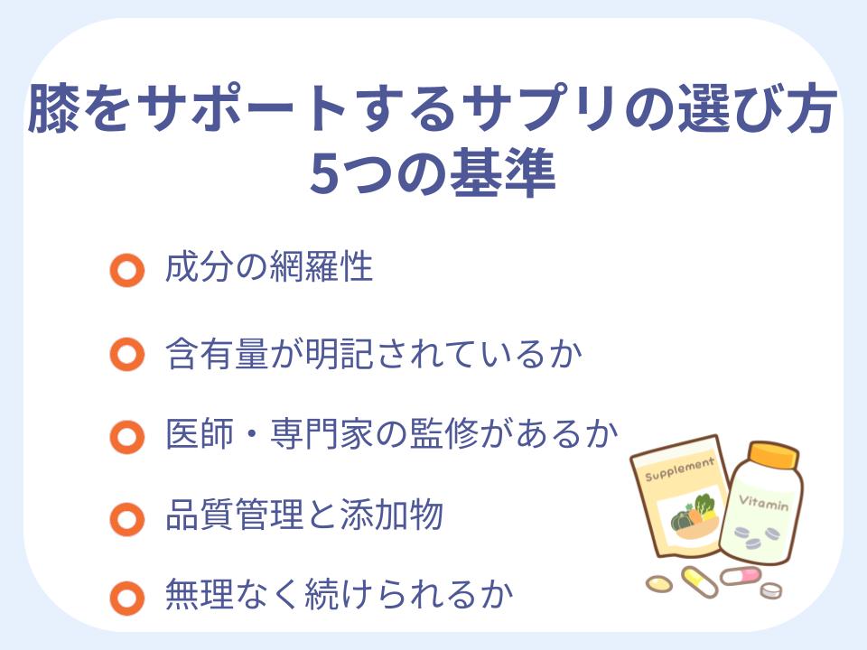 膝をサポートするサプリの選び方｜5つの基準
